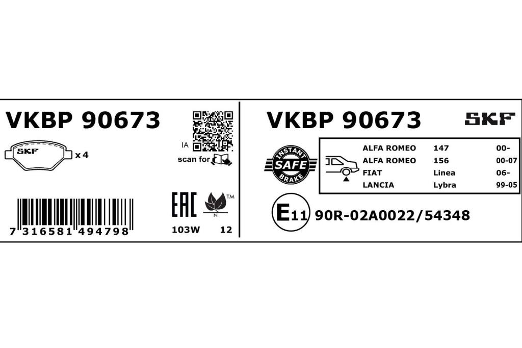 Jogo de 4 pastilhas de travão SKF ref. VKBP 90673